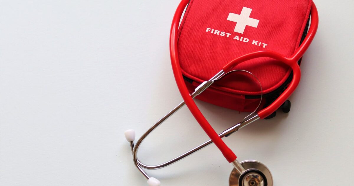 first aid kit on white background